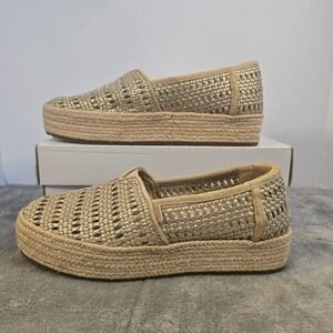 TOMS Alpargata Mallow Gold Woven Platform Espadrille Slip On Shoes Womens 10